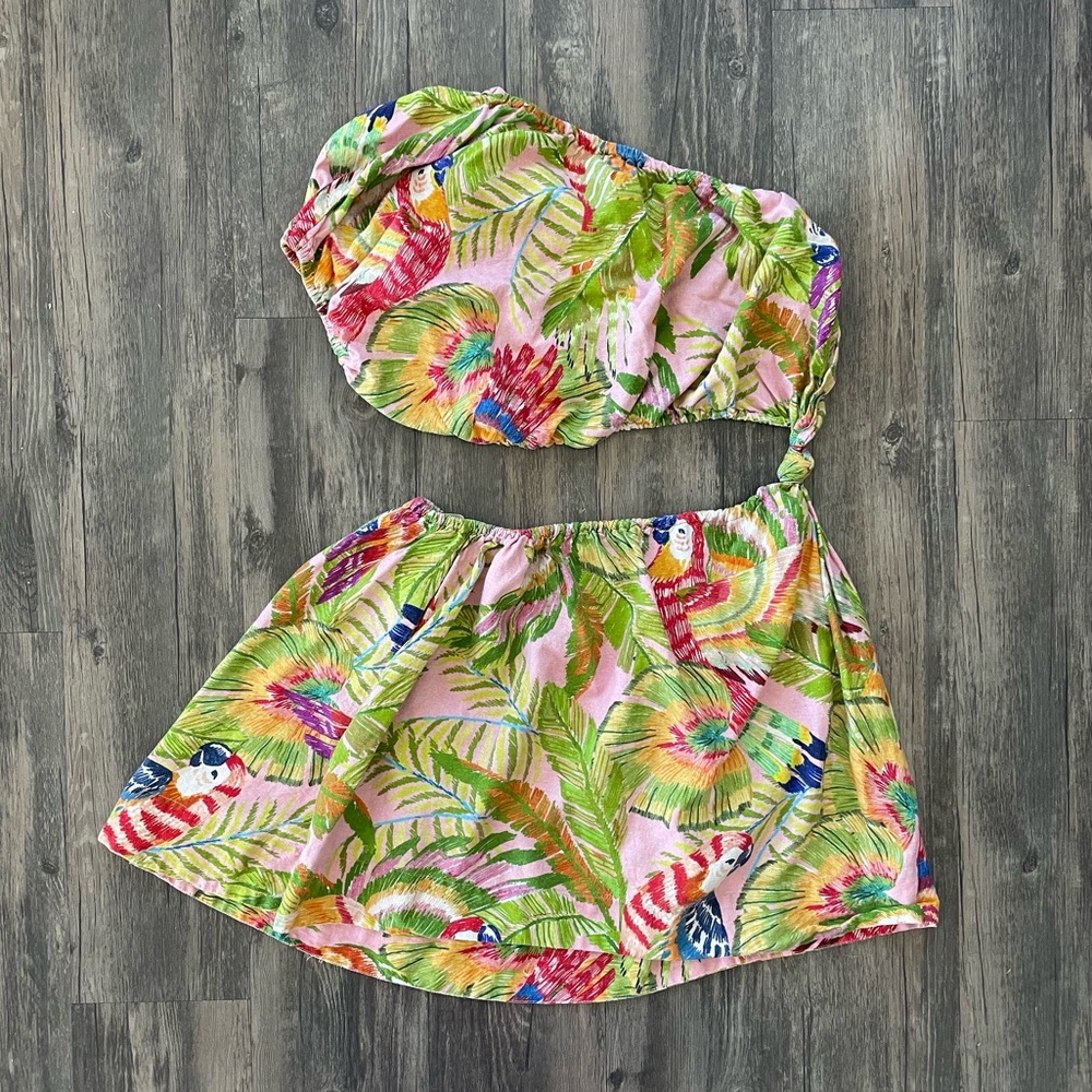 Farm Rio Macaw Leaves Mini Dress